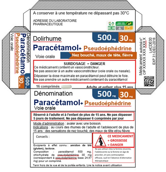 Exemple 2 : cas d'un médicament à base de paracétamol (associé) non soumis à prescription médicale