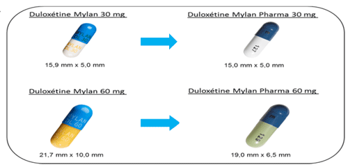 Modificaton de la couleur des gélules de Duloxétine Mylan 30 mg et 60 mg 